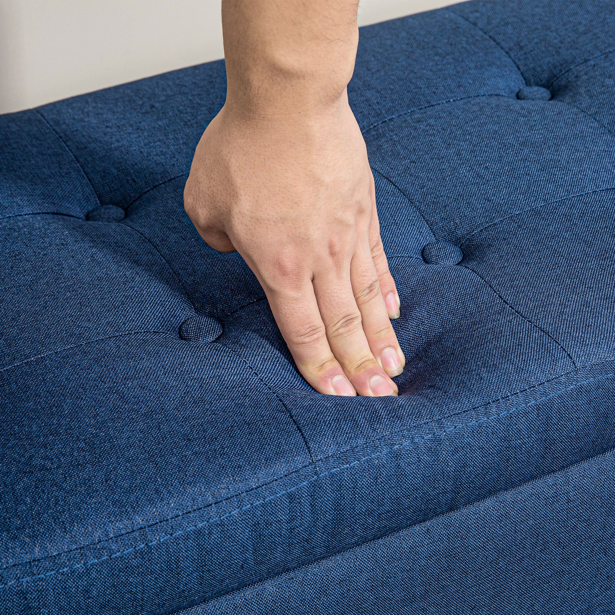 HOMCOM Storage Ottoman Bench Linen-Touch Fabric Tufted Chest Footstool with Flipping Top, Dark Blue