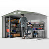 Outsunny 9' x 6' Garden Storage Shed with Foundation Kit, Metal Tool Storage House with Double Doors for Outdoor Patio Yard, Light Green