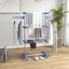 HOMCOM 3-Tier Clothes Drying Rack, Stainless Steel Laundry Rack with 2 Side Wings and 6 Castors, Collapsible Adjustable Clothes Airer for Indoor Outdoor, Blue