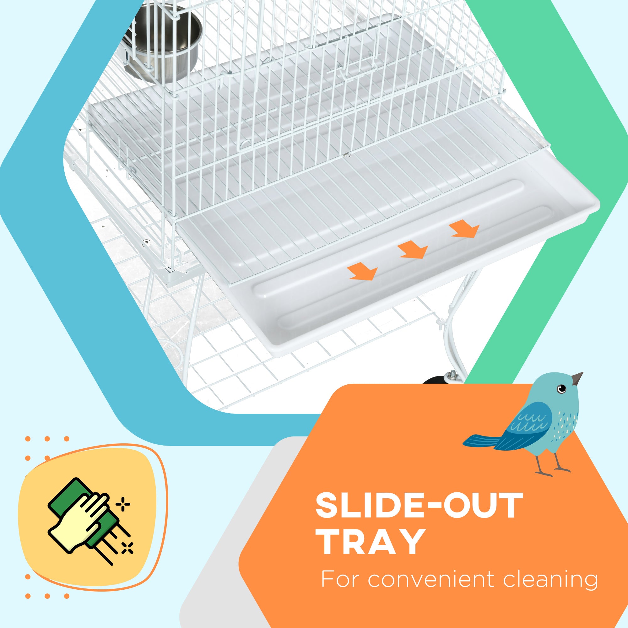PawHut Play Open Top Bird Cage 60" Budgie Cage for Finches, Canaries with Rolling Stand, Removable Tray, Perches, Storage Shelf White, 21.3" x 21.3"