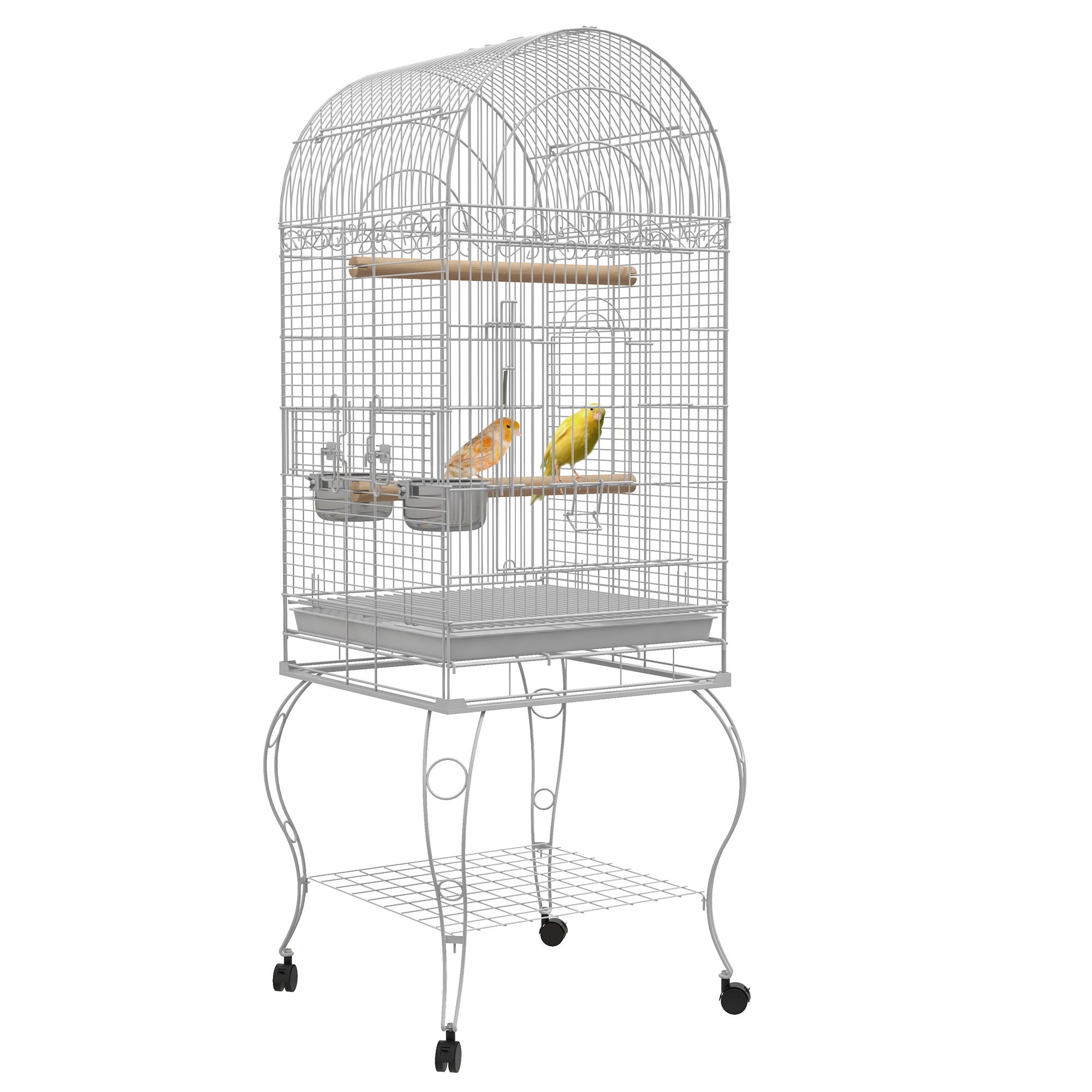 PawHut Play Open Top Bird Cage 60" Budgie Cage for Finches, Canaries with Rolling Stand, Removable Tray, Perches, Storage Shelf White, 21.3" x 21.3"