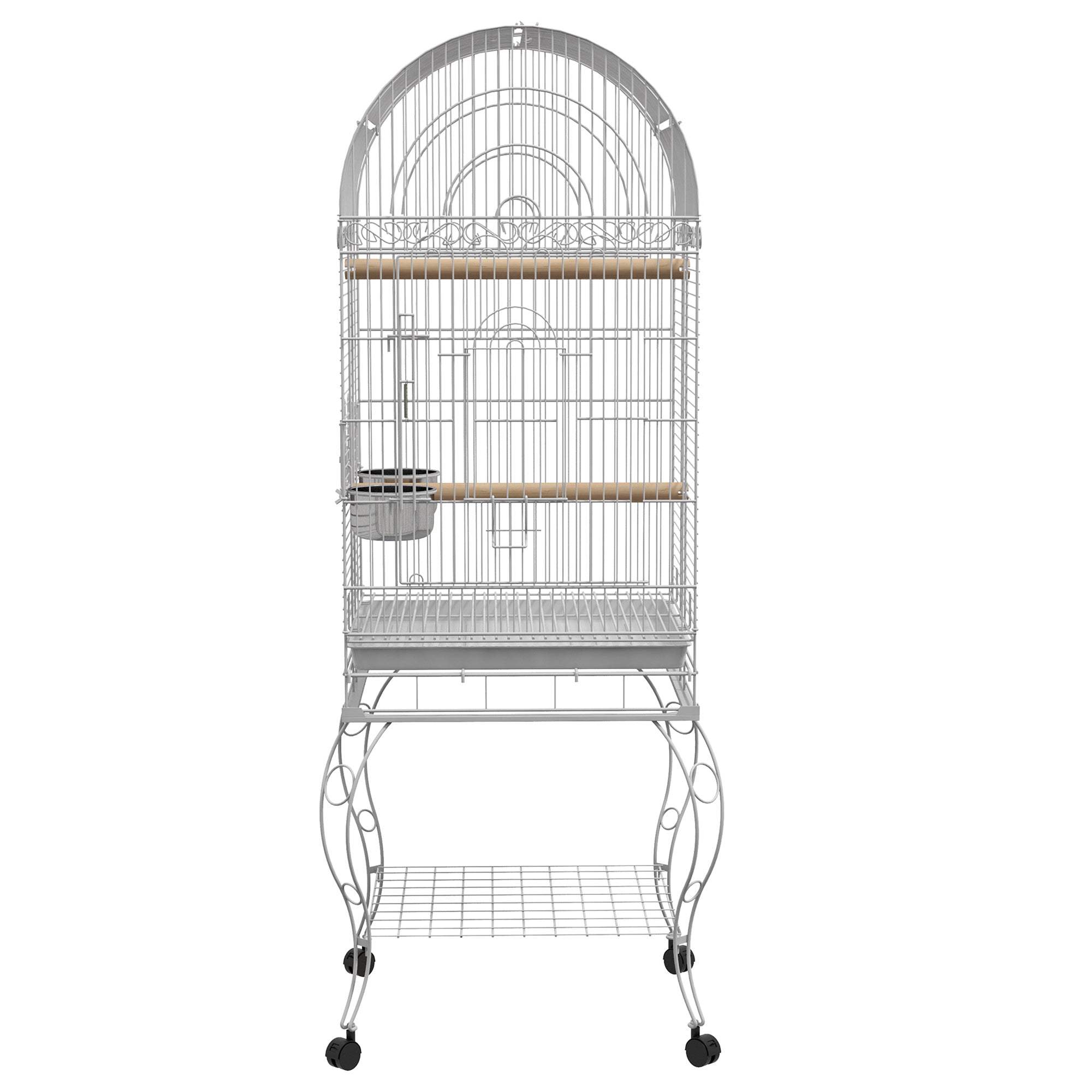 PawHut Play Open Top Bird Cage 60" Budgie Cage for Finches, Canaries with Rolling Stand, Removable Tray, Perches, Storage Shelf White, 21.3" x 21.3"