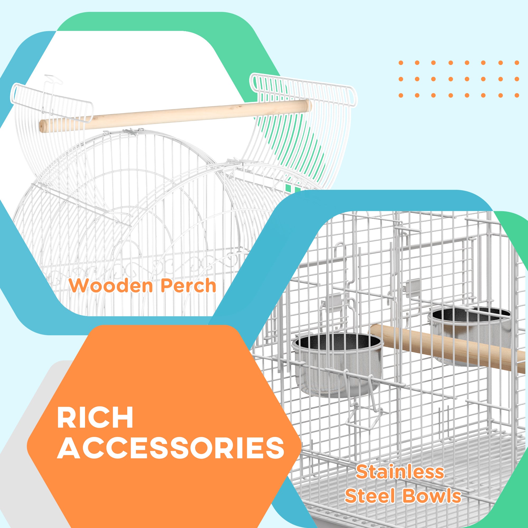 PawHut Play Open Top Bird Cage 60" Budgie Cage for Finches, Canaries with Rolling Stand, Removable Tray, Perches, Storage Shelf White, 21.3" x 21.3"