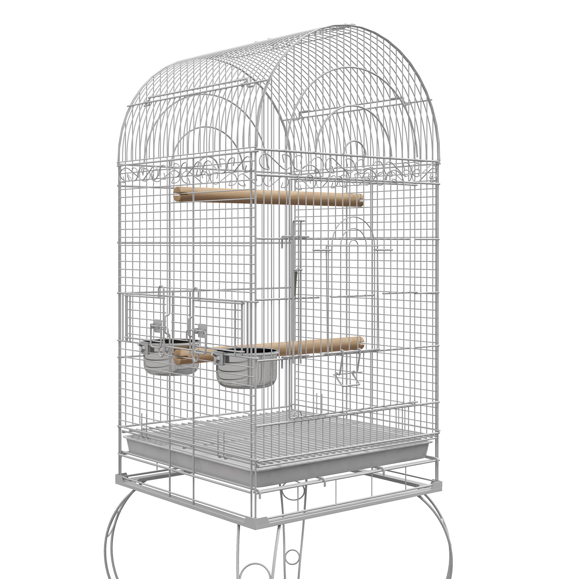 PawHut Play Open Top Bird Cage 60" Budgie Cage for Finches, Canaries with Rolling Stand, Removable Tray, Perches, Storage Shelf White, 21.3" x 21.3"