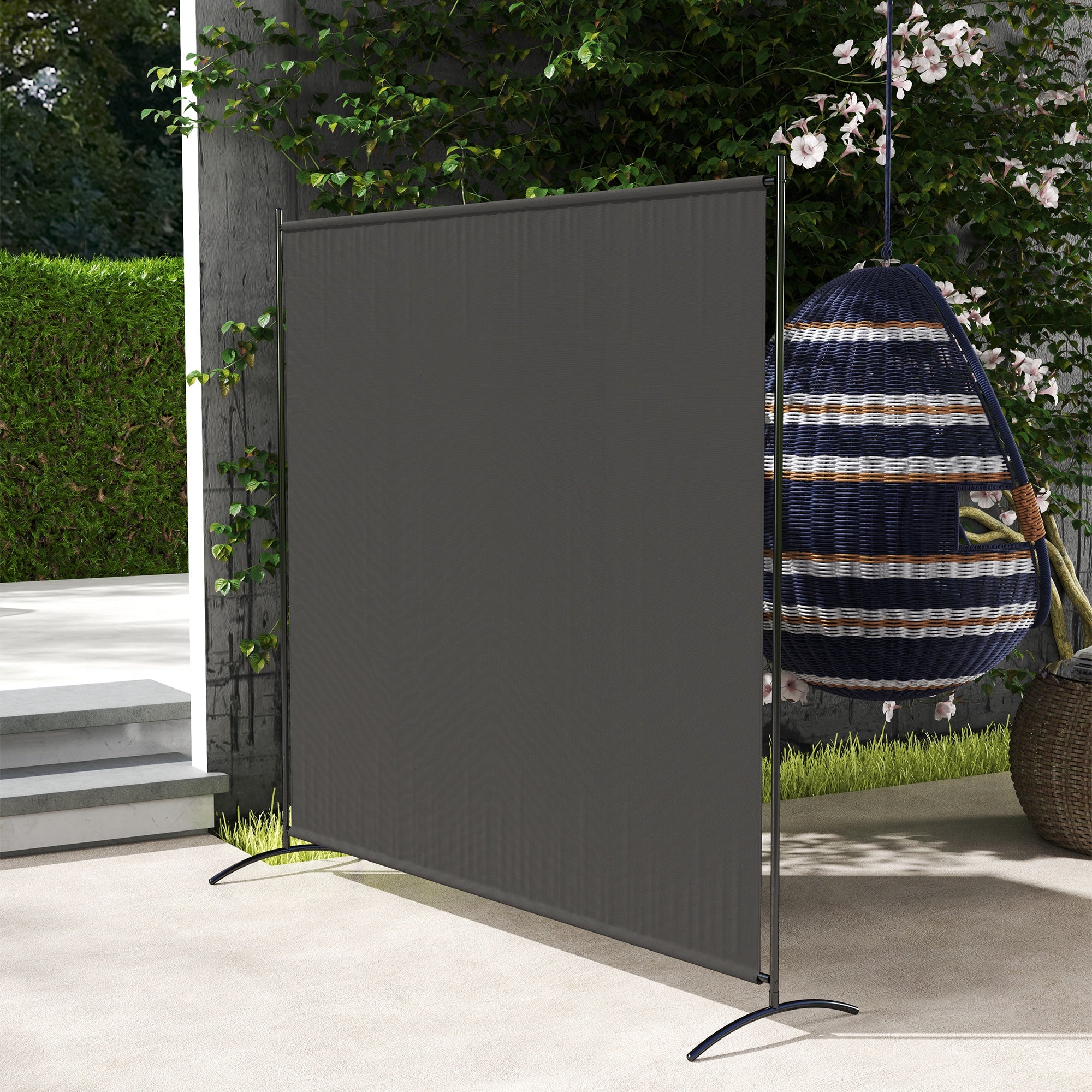 Outsunny Single Outdoor Privacy Screen, 5.9FT Tall Room Divider with UV30+ Protection, Freestanding Privacy Panel Partition with Stable Base for Indoor Outdoor Use, Dark Grey