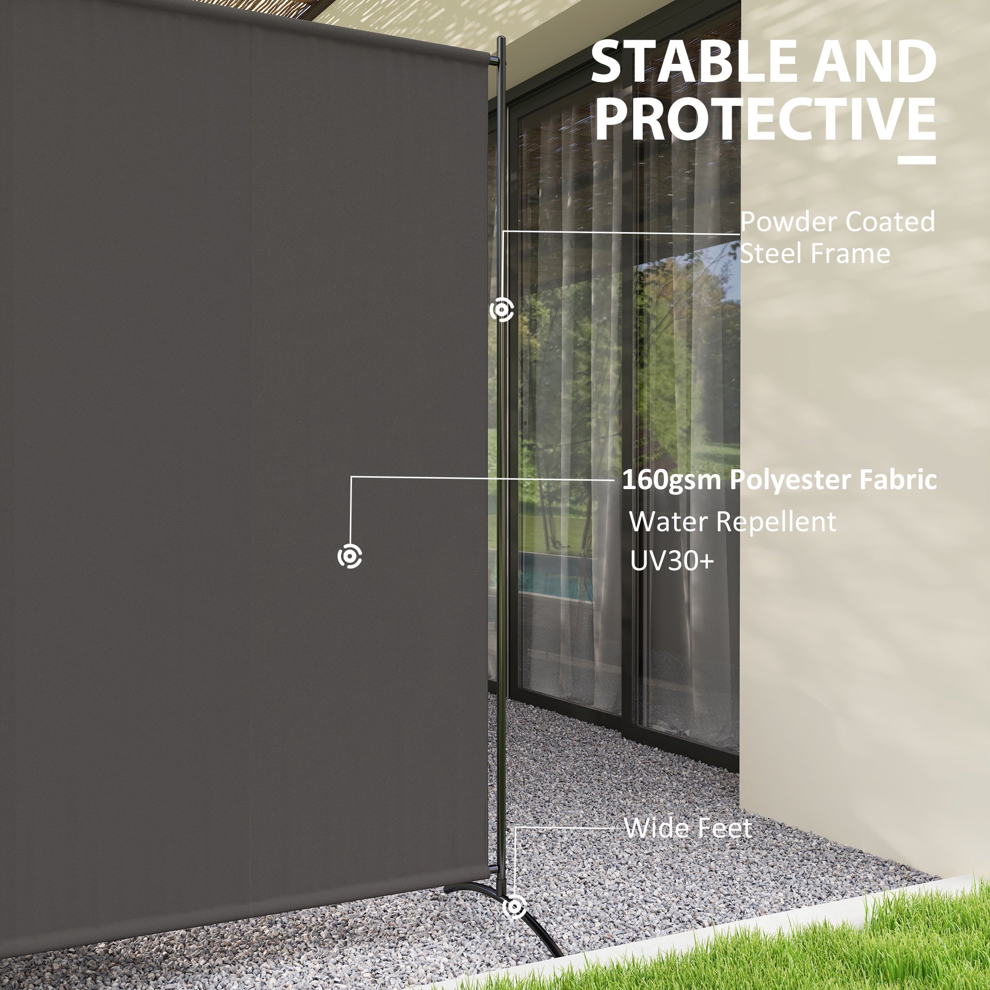 Outsunny Single Outdoor Privacy Screen, 5.9FT Tall Room Divider with UV30+ Protection, Freestanding Privacy Panel Partition with Stable Base for Indoor Outdoor Use, Dark Grey
