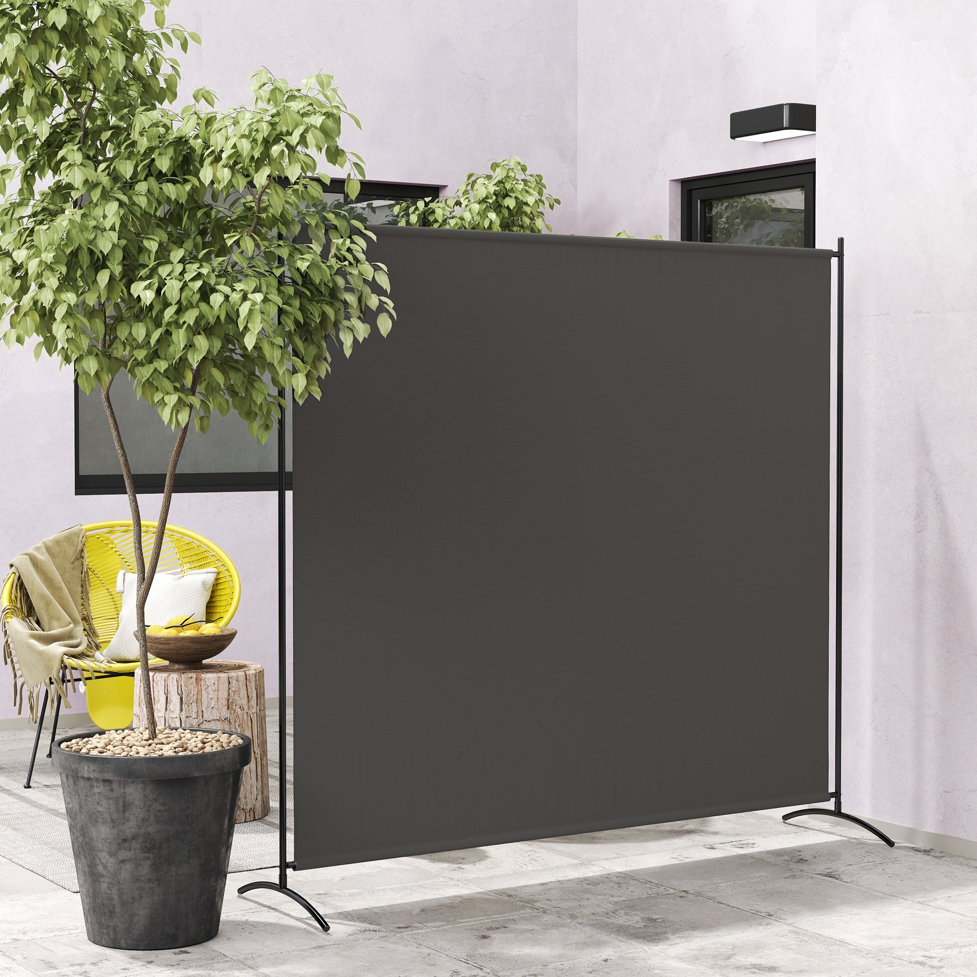 Outsunny Single Outdoor Privacy Screen, 5.9FT Tall Room Divider with UV30+ Protection, Freestanding Privacy Panel Partition with Stable Base for Indoor Outdoor Use, Dark Grey
