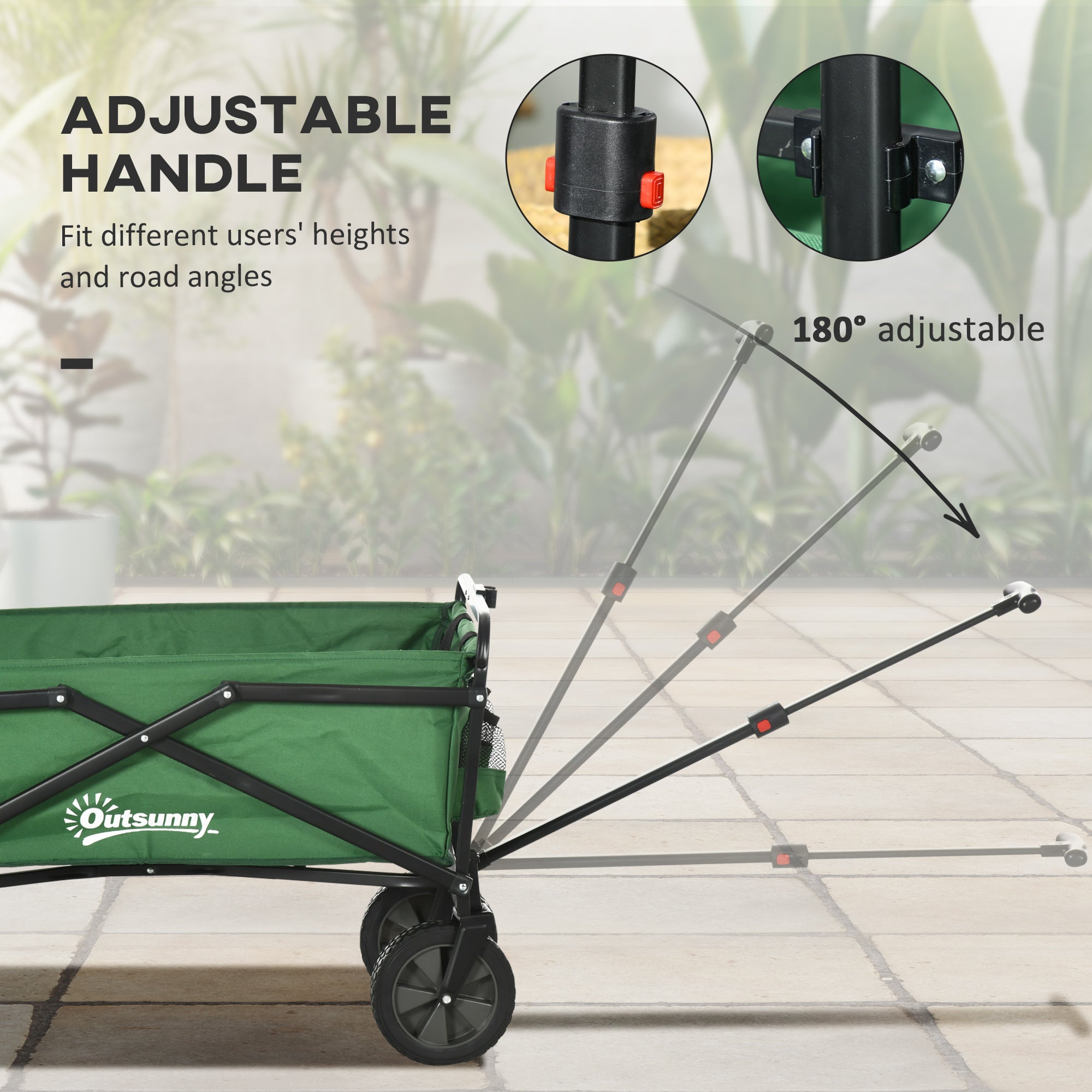 Outsunny Folding Wagon Cart, Outdoor Utility Wagon Heavy Duty Garden Shopping Cart Collapsible Camping Trolley with Steel Frame, Oxford Fabric