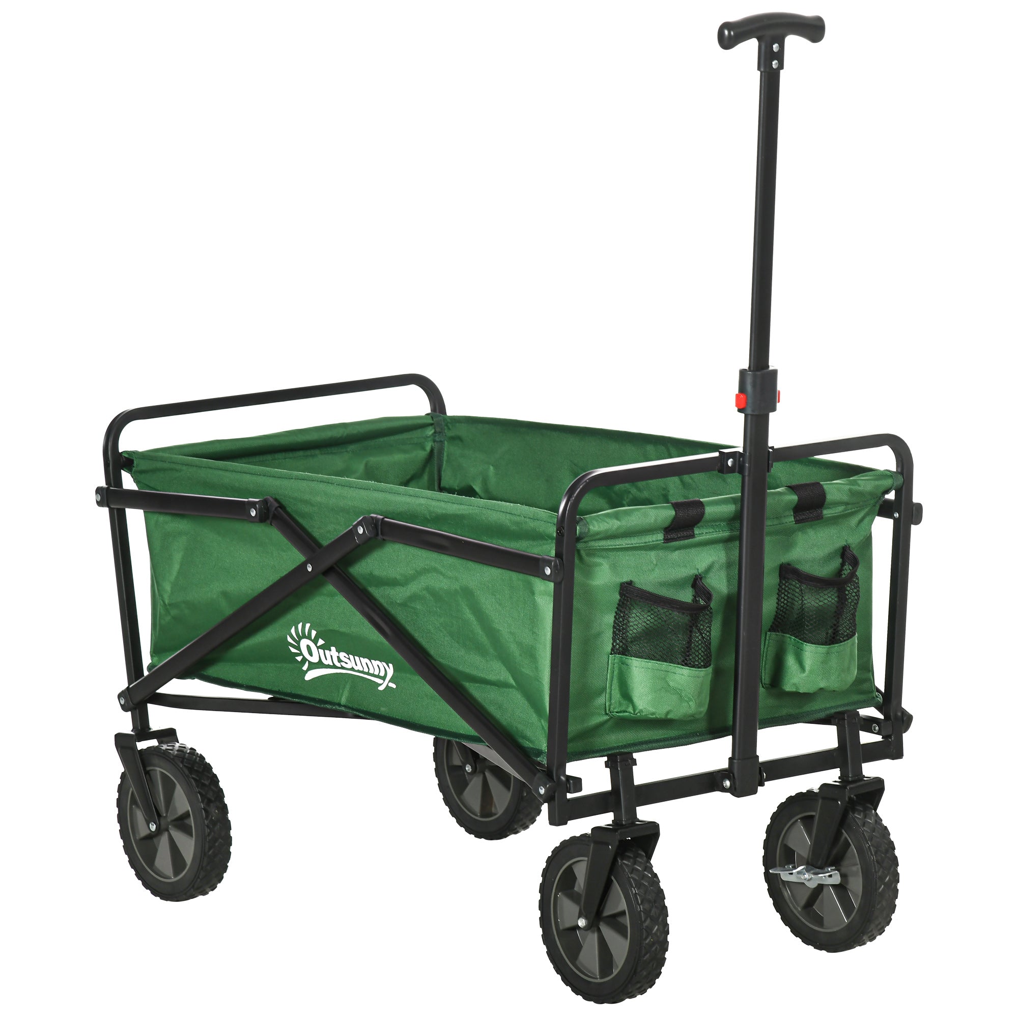 Outsunny Folding Wagon Cart, Outdoor Utility Wagon Heavy Duty Garden Shopping Cart Collapsible Camping Trolley with Steel Frame, Oxford Fabric