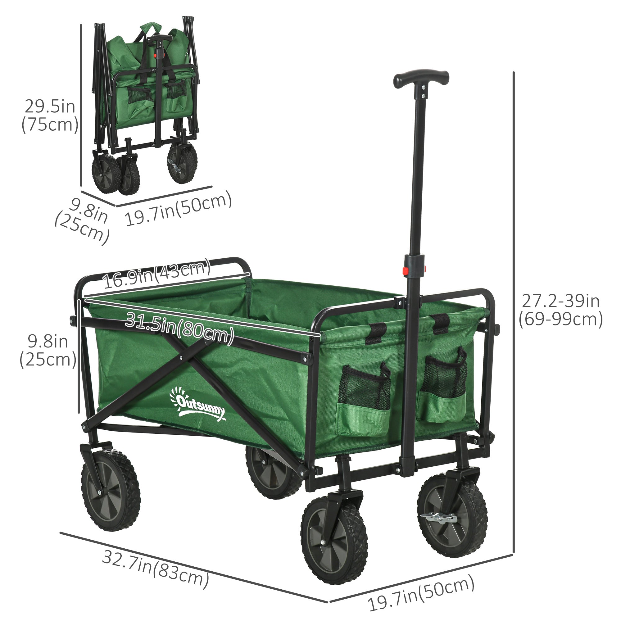 Outsunny Folding Wagon Cart, Outdoor Utility Wagon Heavy Duty Garden Shopping Cart Collapsible Camping Trolley with Steel Frame, Oxford Fabric