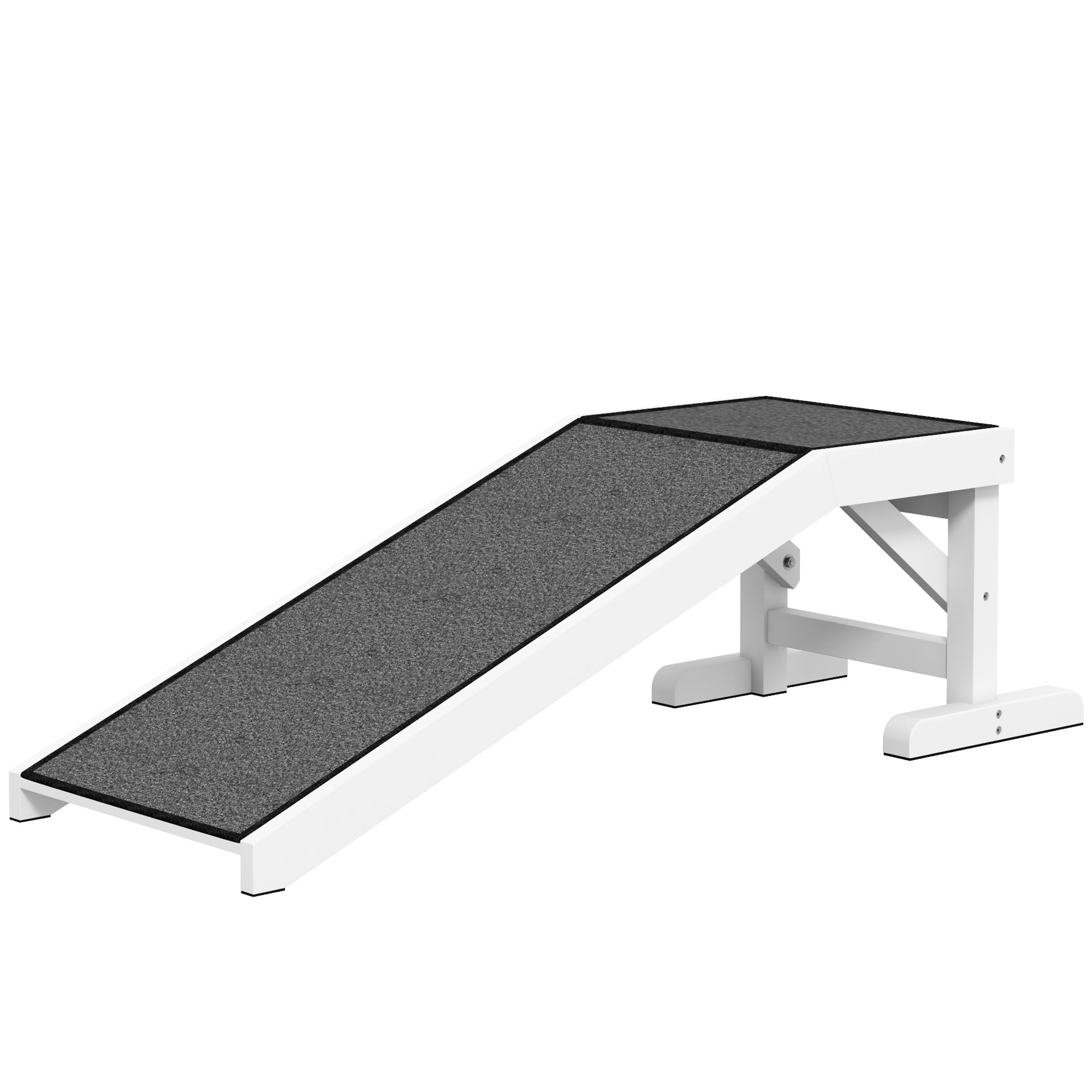 PawHut Pet Ramp Bed Steps for Dogs Cats Non-slip Carpet Top Platform Pine Wood 49"L x 16"W x 14"H White