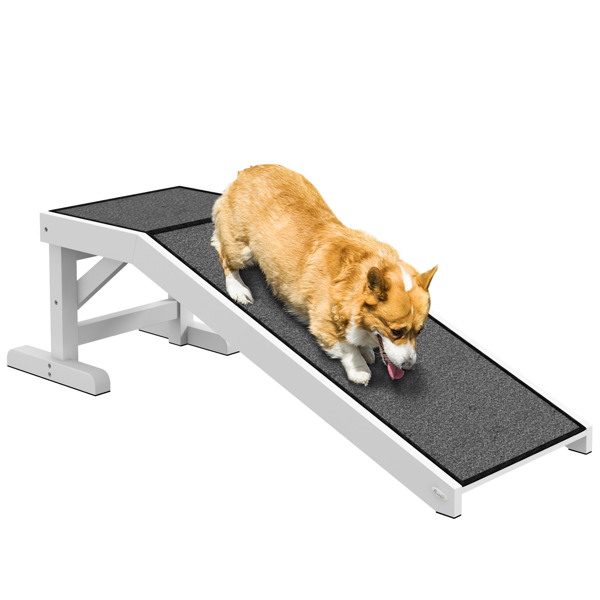 PawHut Dog Ramp for Bed, Pet Ramp for Dogs with Non-Slip Carpet and Top Platform, 49" x 16" x 14", White