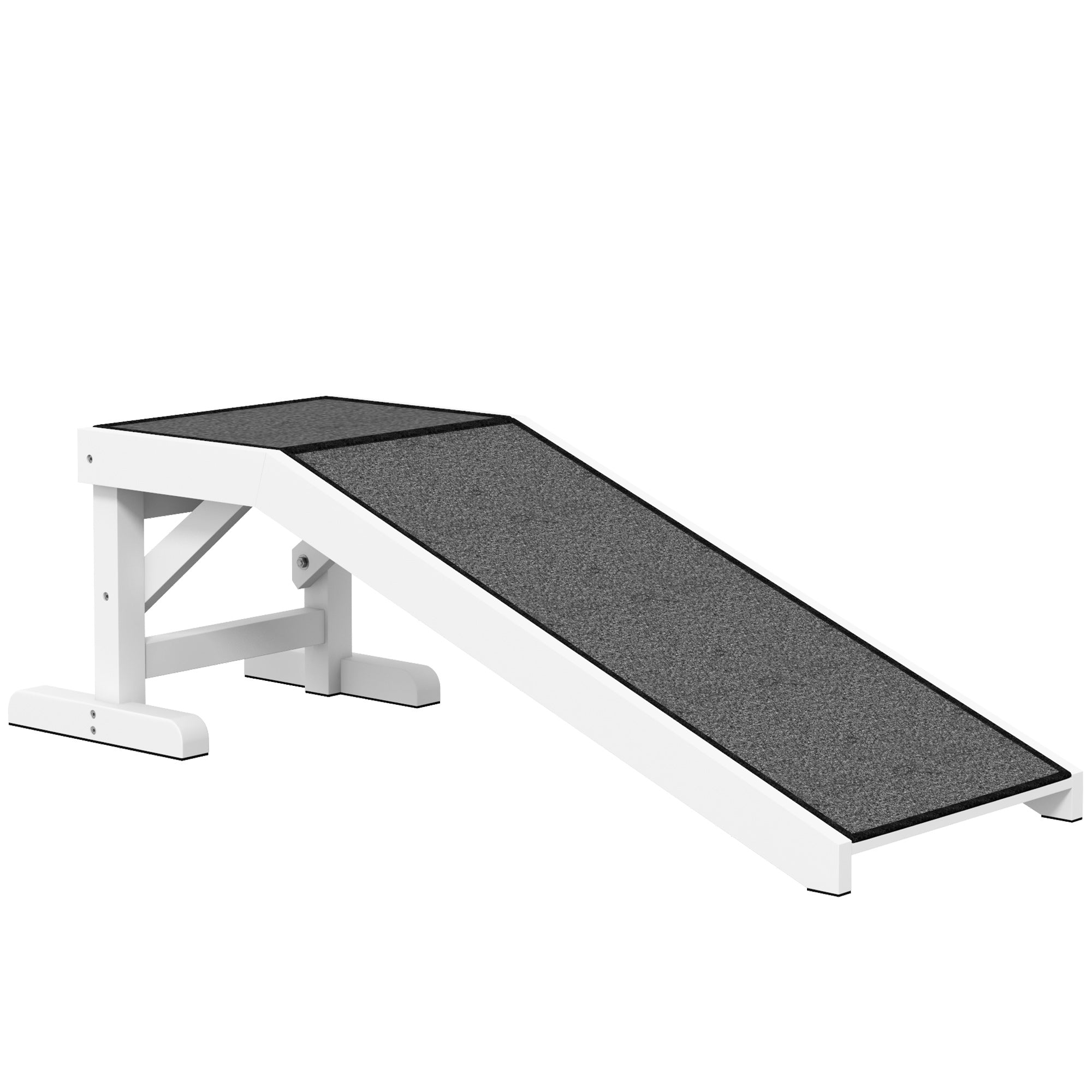 PawHut Pet Ramp Bed Steps for Dogs Cats Non-slip Carpet Top Platform Pine Wood 49"L x 16"W x 14"H White