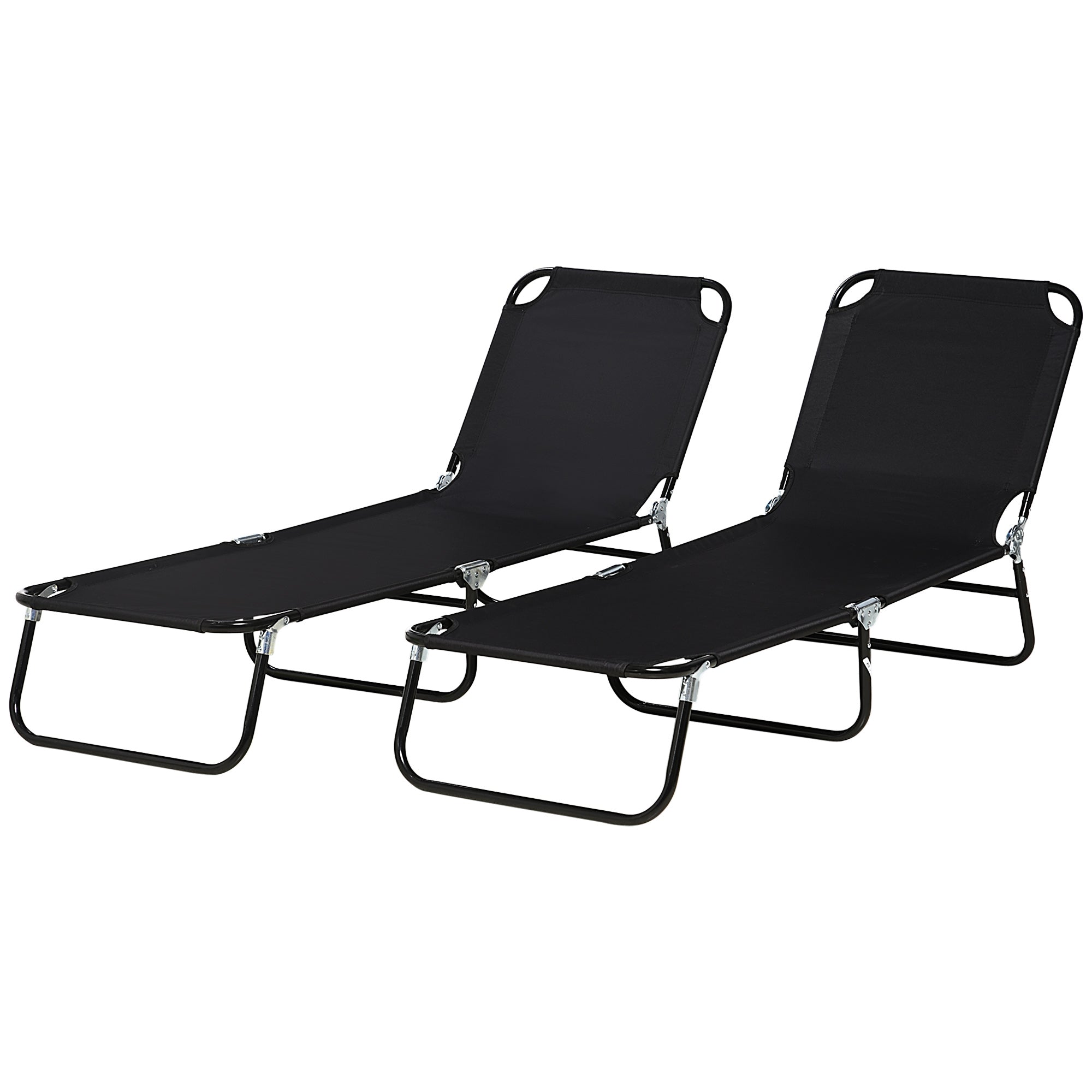 Outsunny Folding Outdoor Lounge Chair Set of 2, Steel Poolside Sun Tanning Chairs with 5 Level Reclining Back and Breathable Mesh for Beach, Yard, Patio, Black