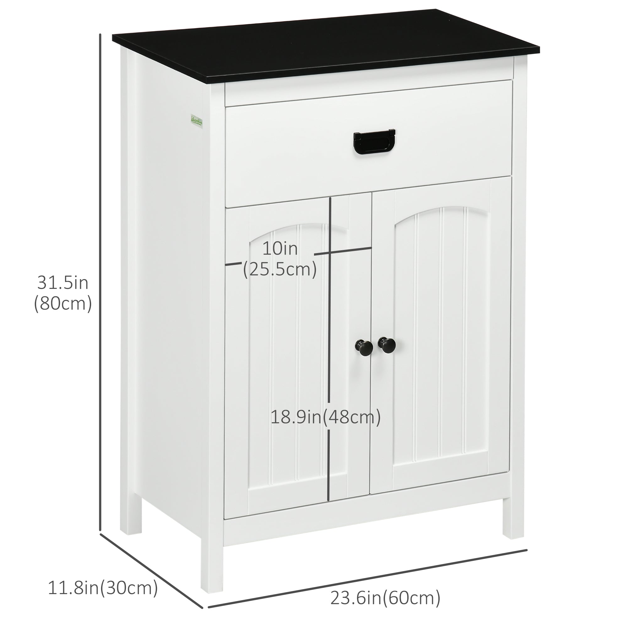 kleankin Bathroom Floor Cabinet with Drawer, Freestanding Storage Organizer with Double Doors, Adjustable Shelf for Living Room, White