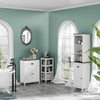 kleankin Bathroom Floor Cabinet with Drawer, Freestanding Storage Organizer with Double Doors, Adjustable Shelf for Living Room, White