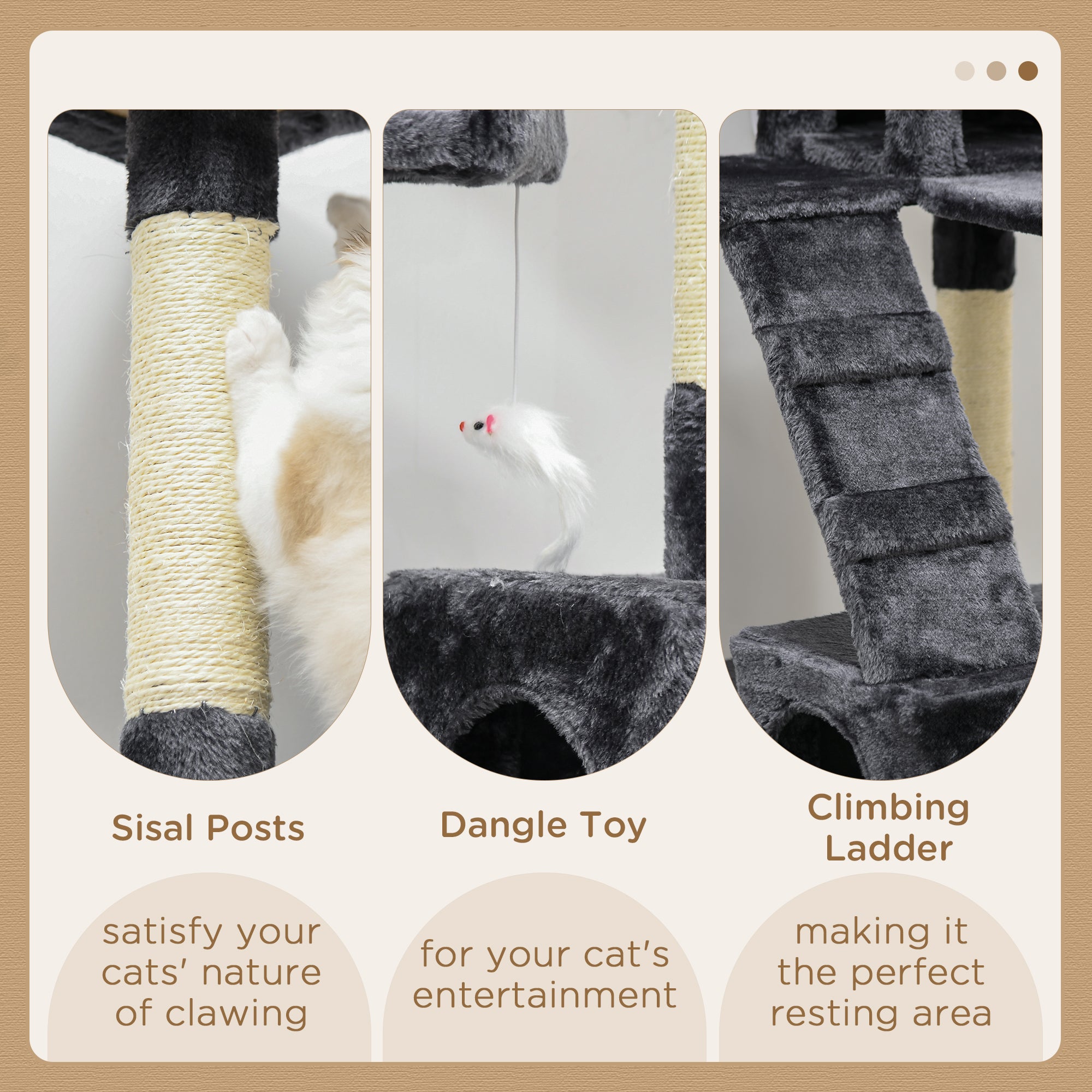 PawHut 68 inches Cat Tree, Multi-Level Large Cat Tower Condo with Scratching Posts, Perches, Cat Houses, Dangling Toy, Charcoal Grey