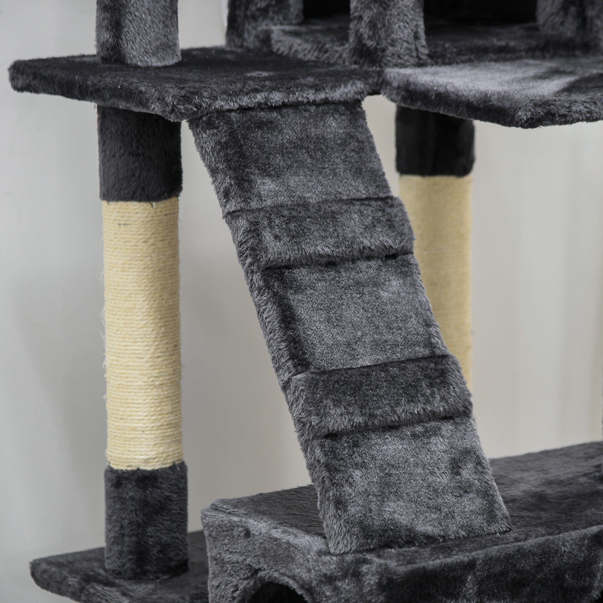 PawHut 68 inches Cat Tree, Multi-Level Large Cat Tower Condo with Scratching Posts, Perches, Cat Houses, Dangling Toy, Charcoal Grey