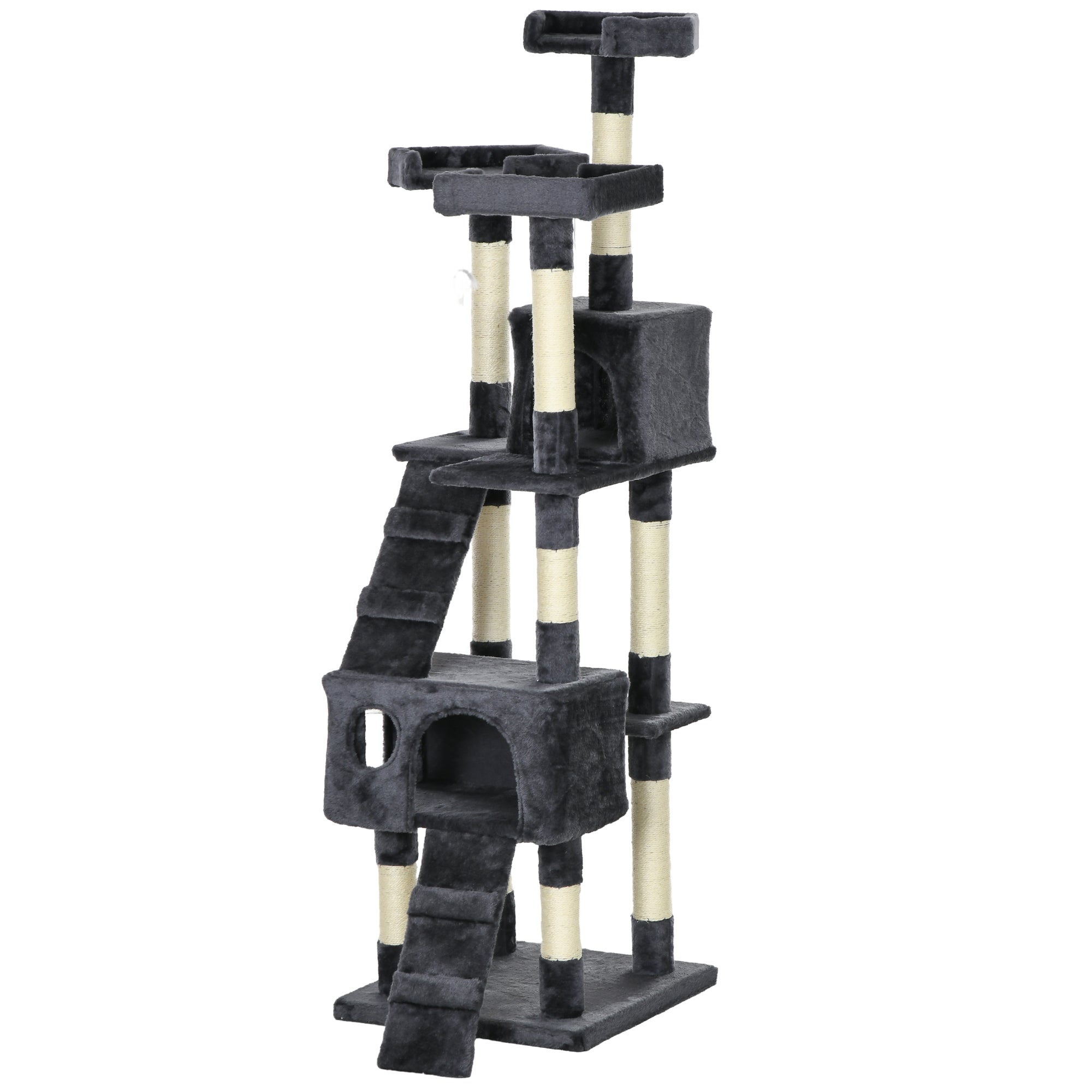 PawHut 68 inches Cat Tree, Multi-Level Large Cat Tower Condo with Scratching Posts, Perches, Cat Houses, Dangling Toy, Charcoal Grey