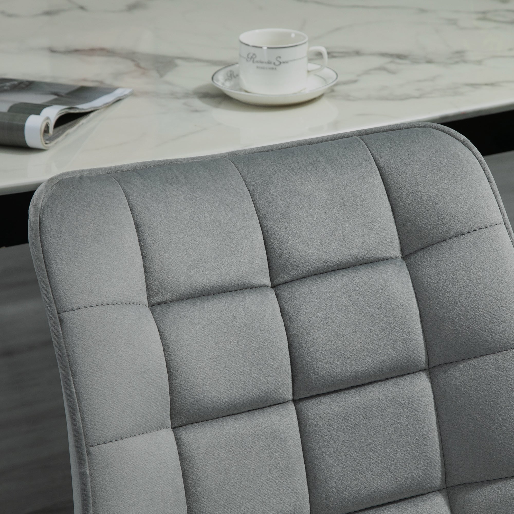 HOMCOM Modern Dining Chair Set of 2, Upholstered Accent Chairs, Soft Velvet-Touch Kitchen Chairs with Metal Legs for Living Room, Grey