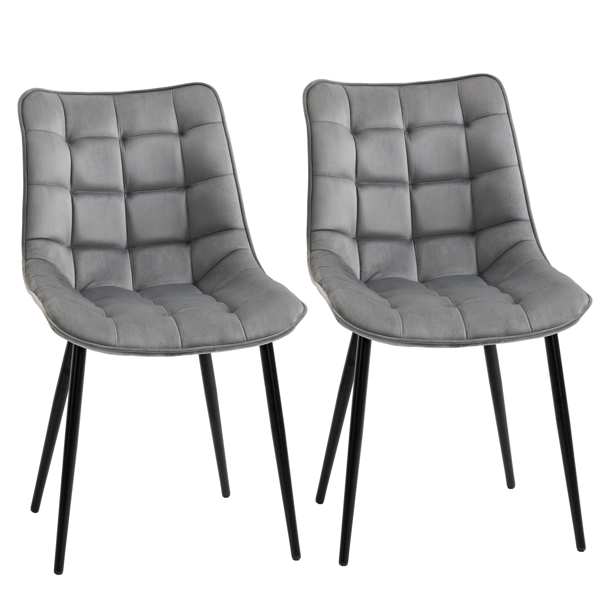 HOMCOM Modern Dining Chair Set of 2, Upholstered Accent Chairs, Soft Velvet-Touch Kitchen Chairs with Metal Legs for Living Room, Grey