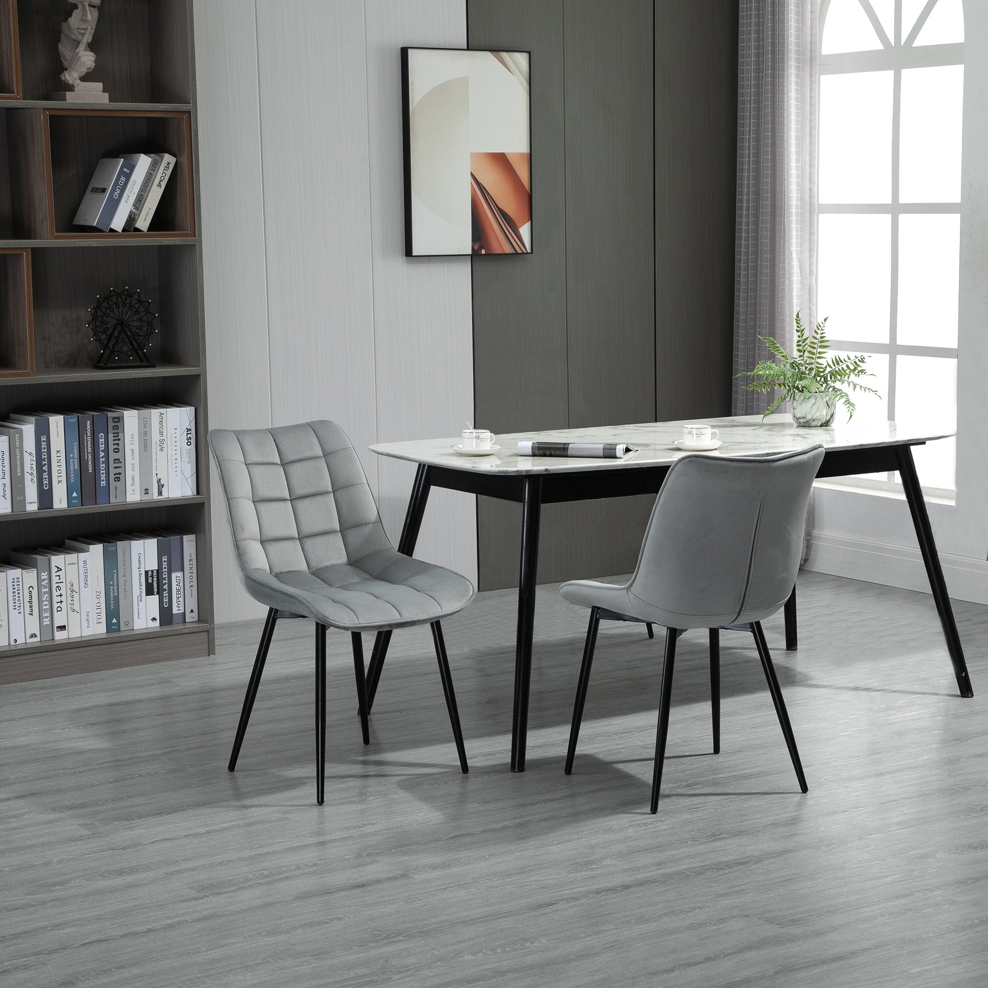 HOMCOM Modern Dining Chair Set of 2, Upholstered Accent Chairs, Soft Velvet-Touch Kitchen Chairs with Metal Legs for Living Room, Grey