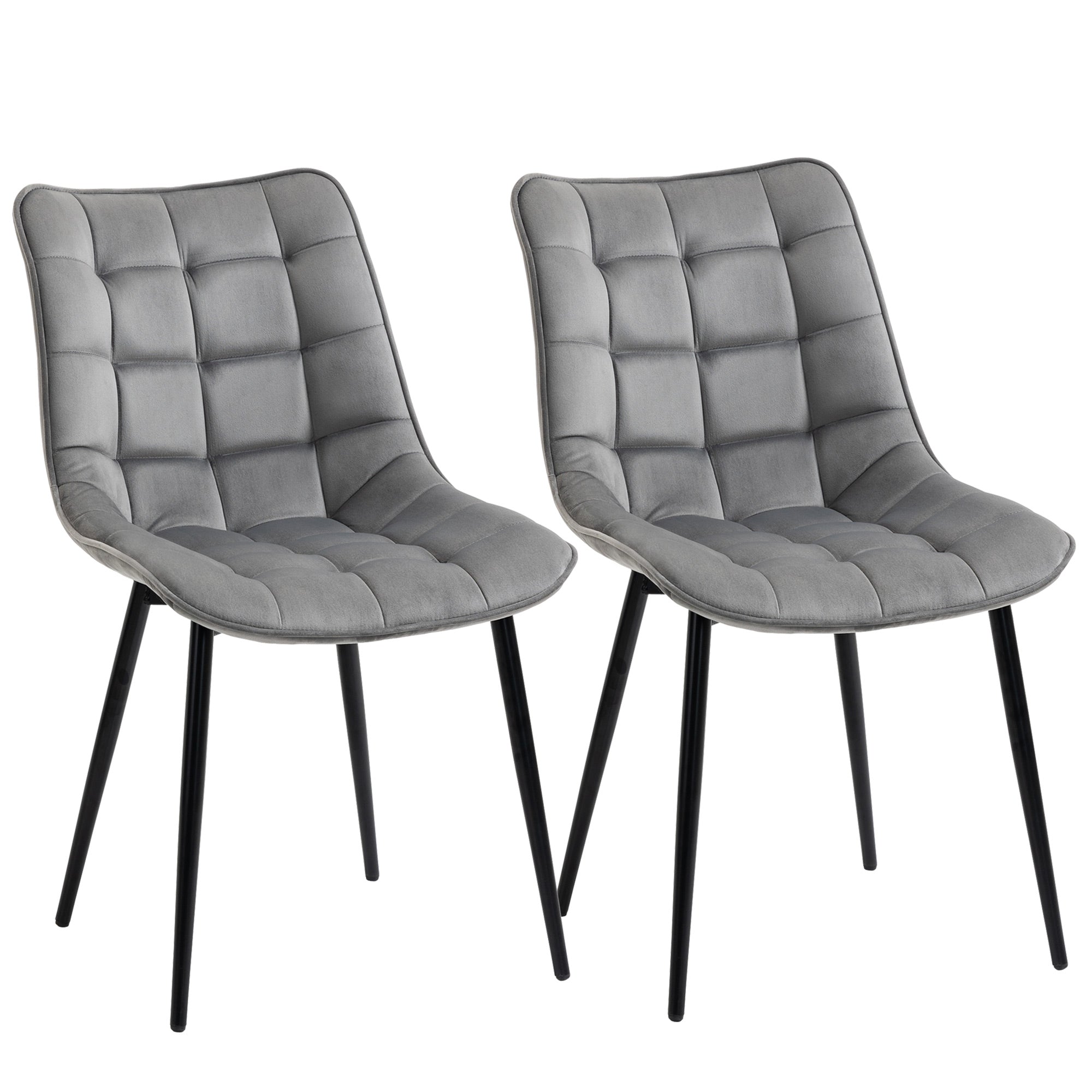 HOMCOM Modern Dining Chair Set of 2, Upholstered Accent Chairs, Soft Velvet-Touch Kitchen Chairs with Metal Legs for Living Room, Grey