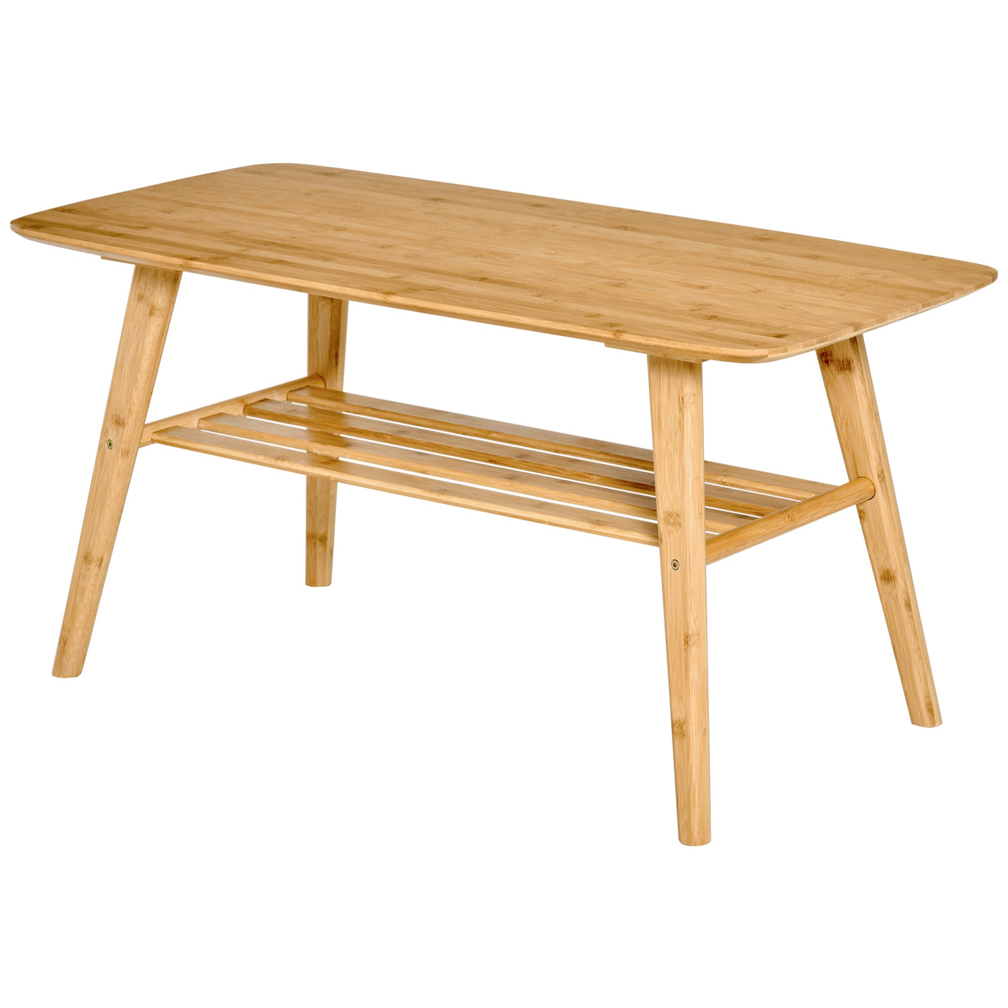 HOMCOM 2 Tier Coffee Table, Bamboo Center Table with Storage Shelf, Rectangle Cocktail Table for Living Room