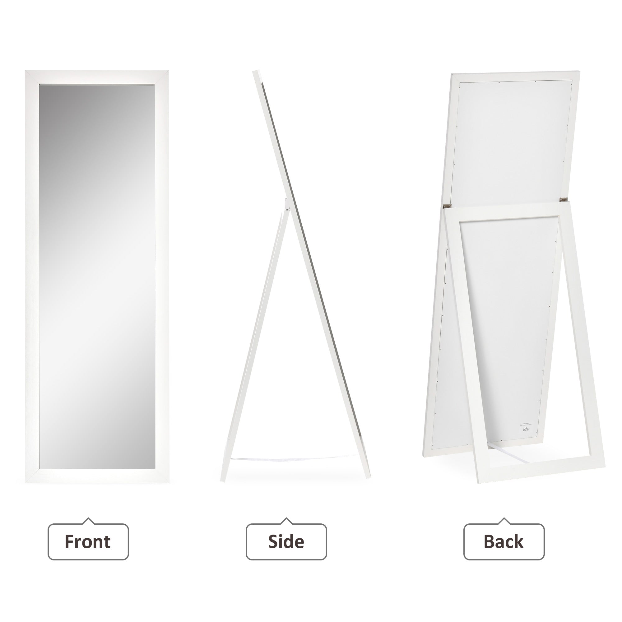 HOMCOM 58" x 20" Full Length Mirror, Floor Standing Mirror, Rectangular Full Body Mirror for Bedroom, Living Room, White