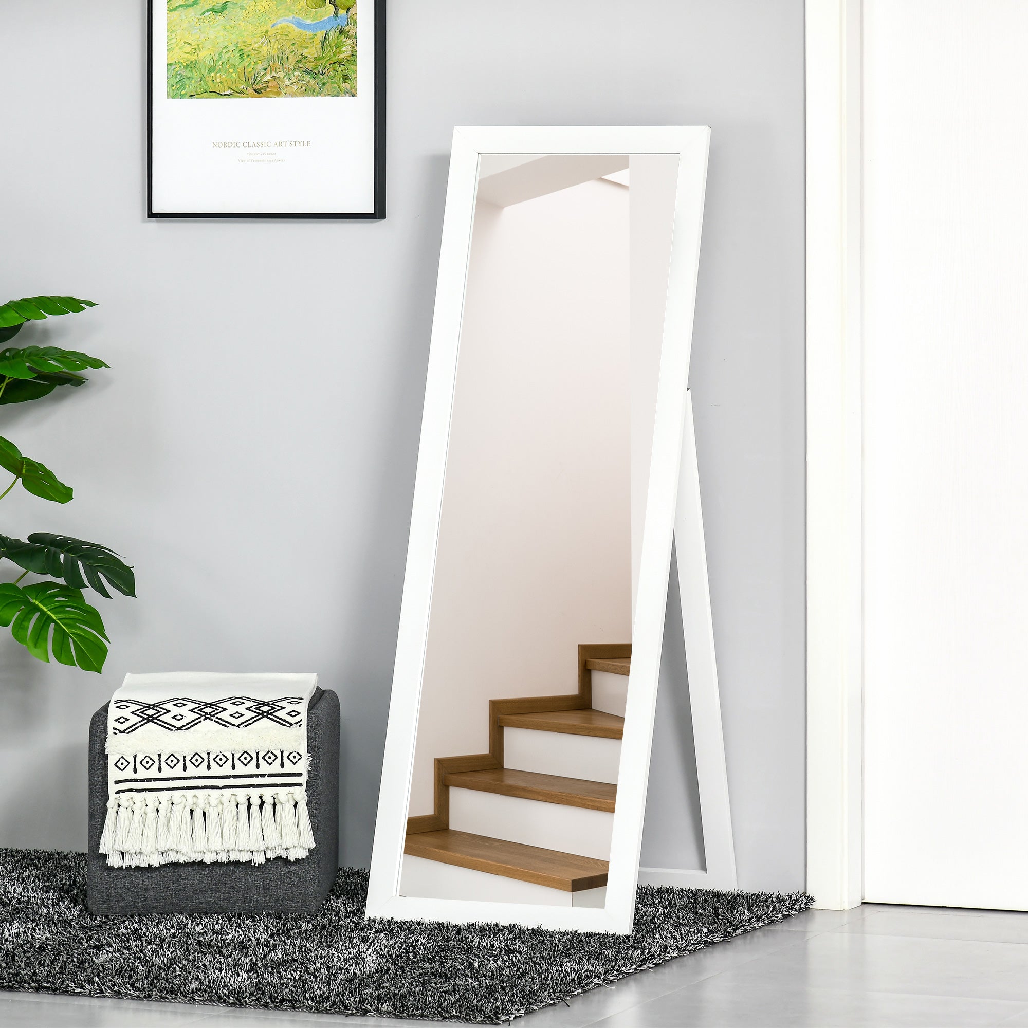 HOMCOM 58" x 20" Full Length Mirror, Floor Standing Mirror, Rectangular Full Body Mirror for Bedroom, Living Room, White