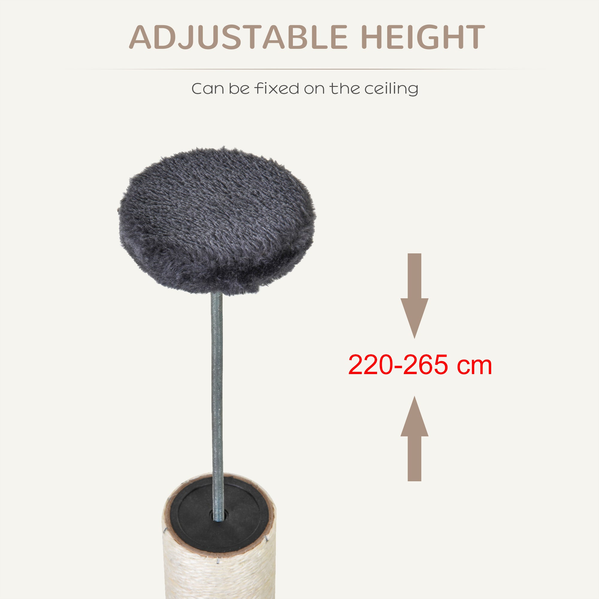 PawHut Floor-To-Ceiling Cat Tree Cat Climbing Tree Adjustable Height Vertical Cat Furniture with Carpeted Platforms, Condo, Sisal Rope Scratching Areas (86.5"-104.25") Dark Grey