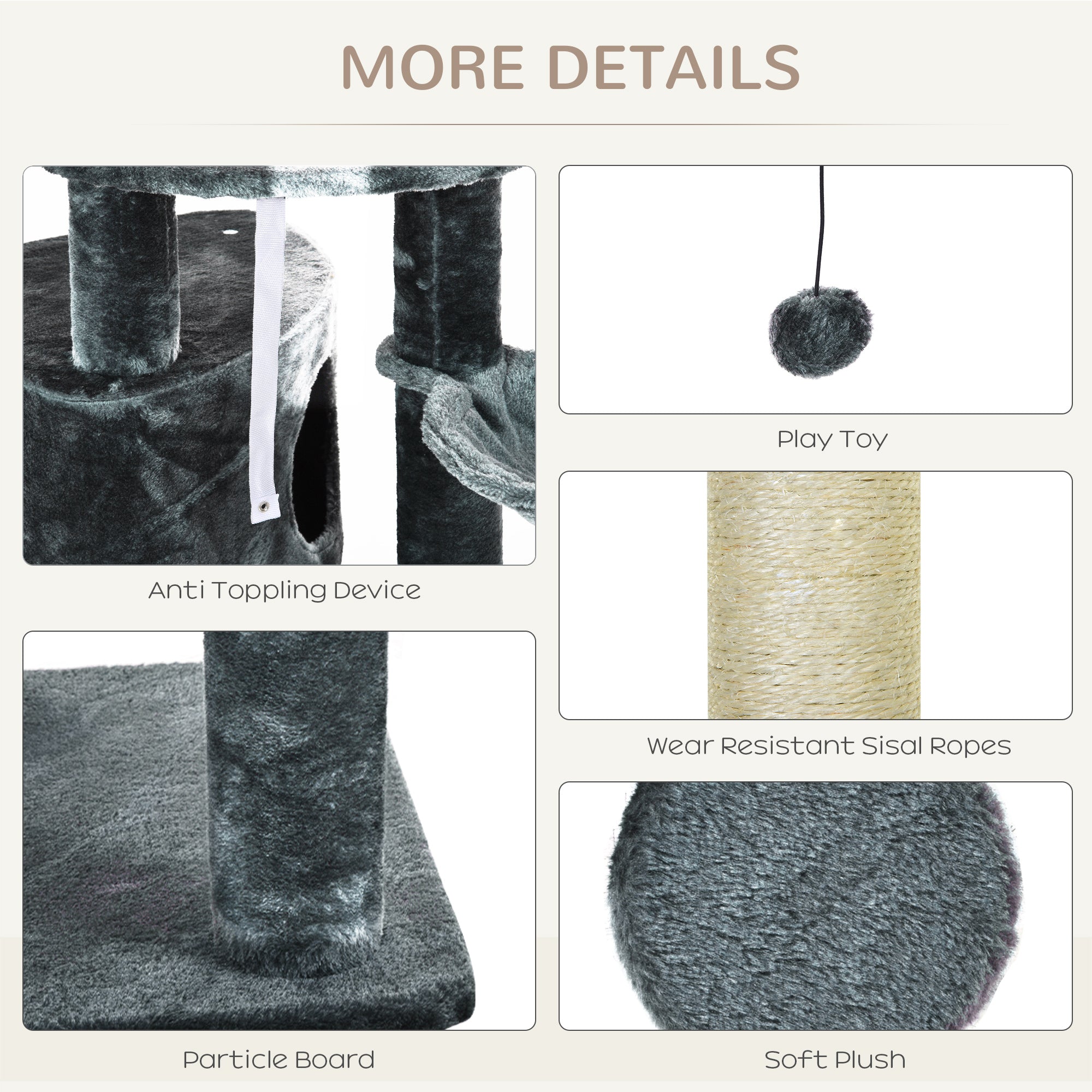 PawHut Floor-To-Ceiling Cat Tree Cat Climbing Tree Adjustable Height Vertical Cat Furniture with Carpeted Platforms, Condo, Sisal Rope Scratching Areas (86.5"-104.25") Dark Grey