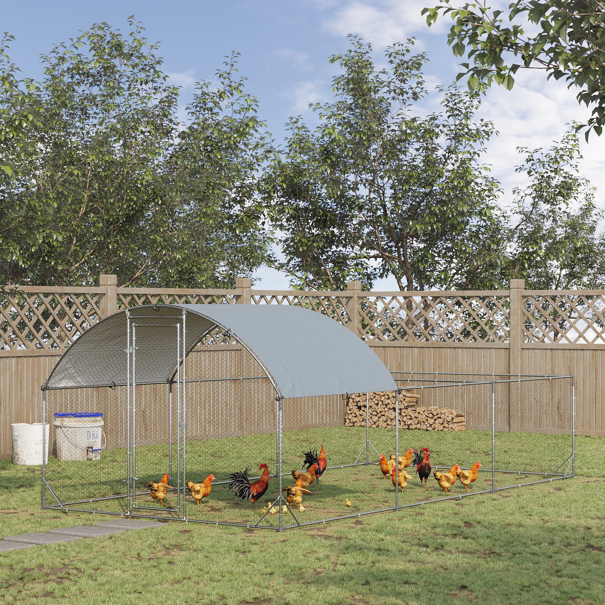 PawHut Large Chicken Coop Metal Chicken Run for Chickens with Waterproof and Anti-UV Cover, Dome Shaped Walk in Fence Cage Hen House for Outdoor and Yard Farm Use, 1" Dia, 9.2' x 18.7' x 6.4'