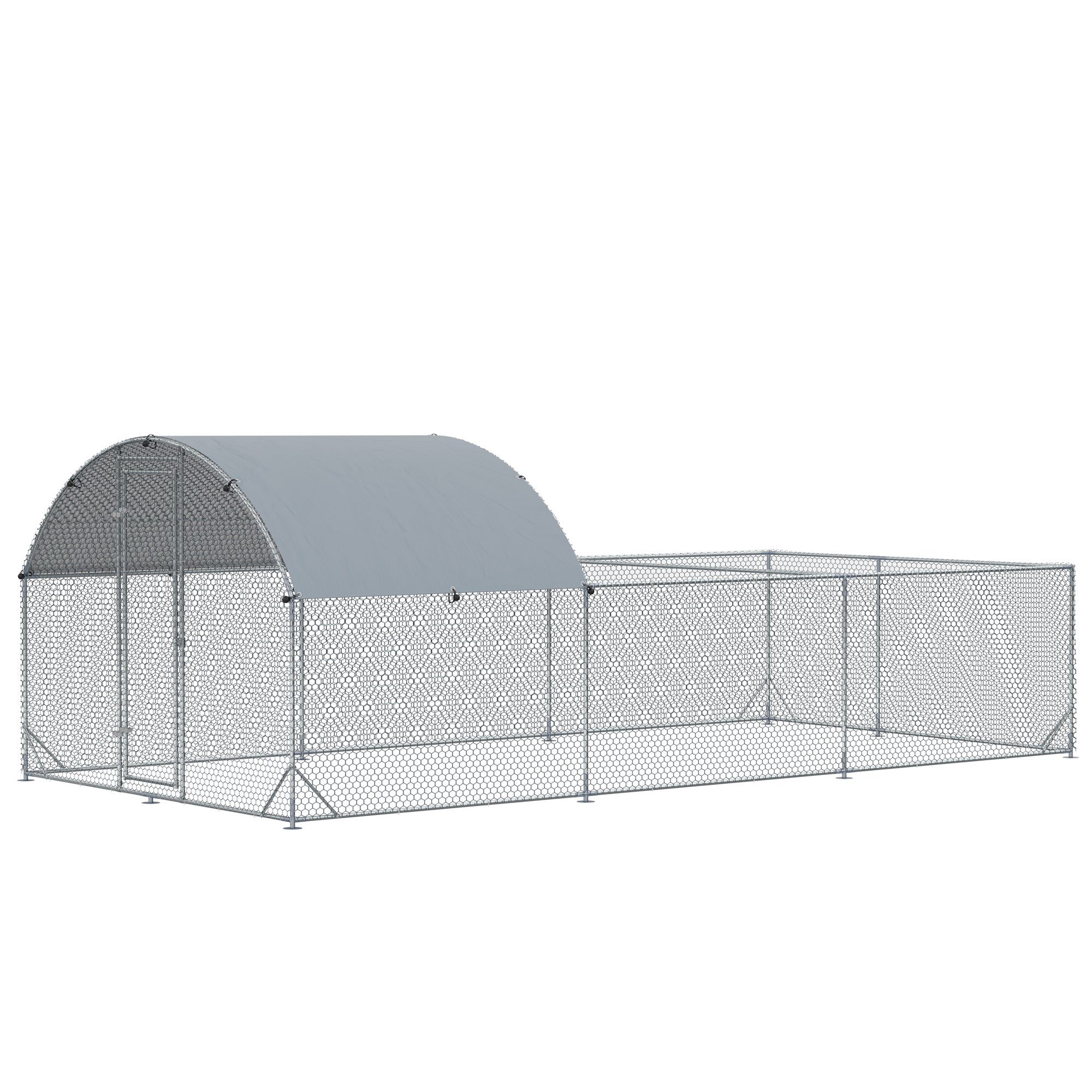 PawHut Large Chicken Coop Metal Chicken Run for Chickens with Waterproof and Anti-UV Cover, Dome Shaped Walk in Fence Cage Hen House for Outdoor and Yard Farm Use, 1" Dia, 9.2' x 18.7' x 6.4'