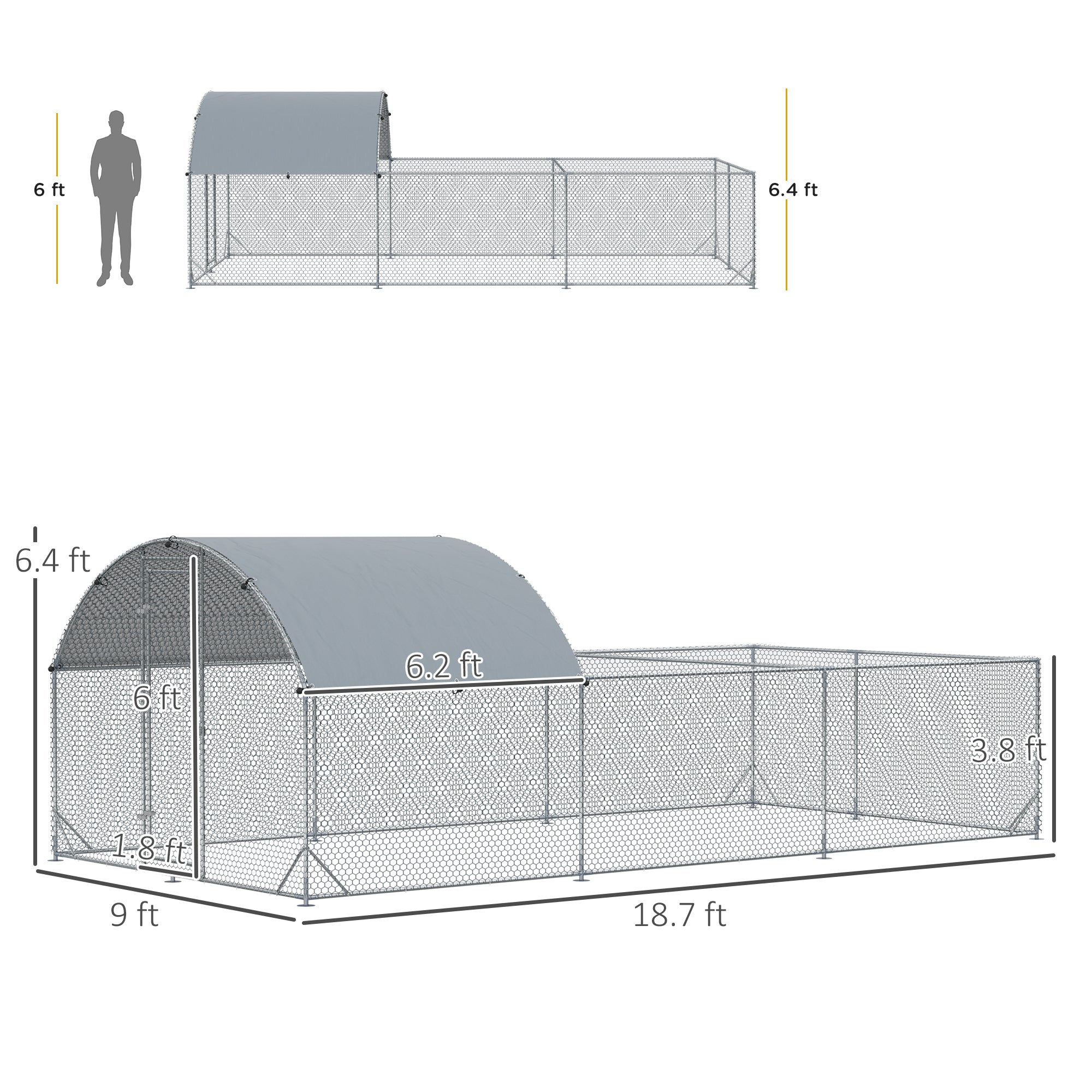 PawHut Large Chicken Coop Metal Chicken Run for Chickens with Waterproof and Anti-UV Cover, Dome Shaped Walk in Fence Cage Hen House for Outdoor and Yard Farm Use, 1" Dia, 9.2' x 18.7' x 6.4'