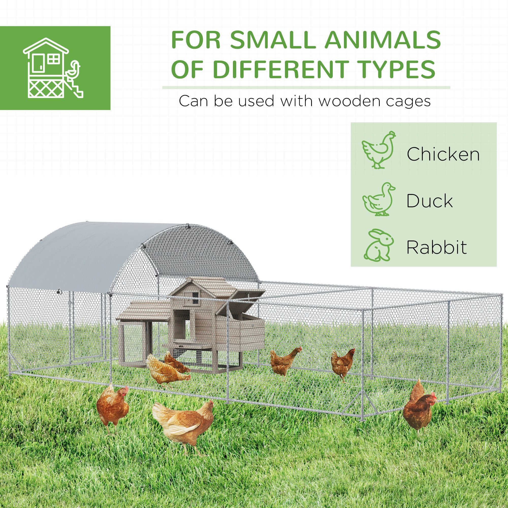 PawHut Large Chicken Coop Metal Chicken Run for Chickens with Waterproof and Anti-UV Cover, Dome Shaped Walk in Fence Cage Hen House for Outdoor and Yard Farm Use, 1" Dia, 9.2' x 18.7' x 6.4'