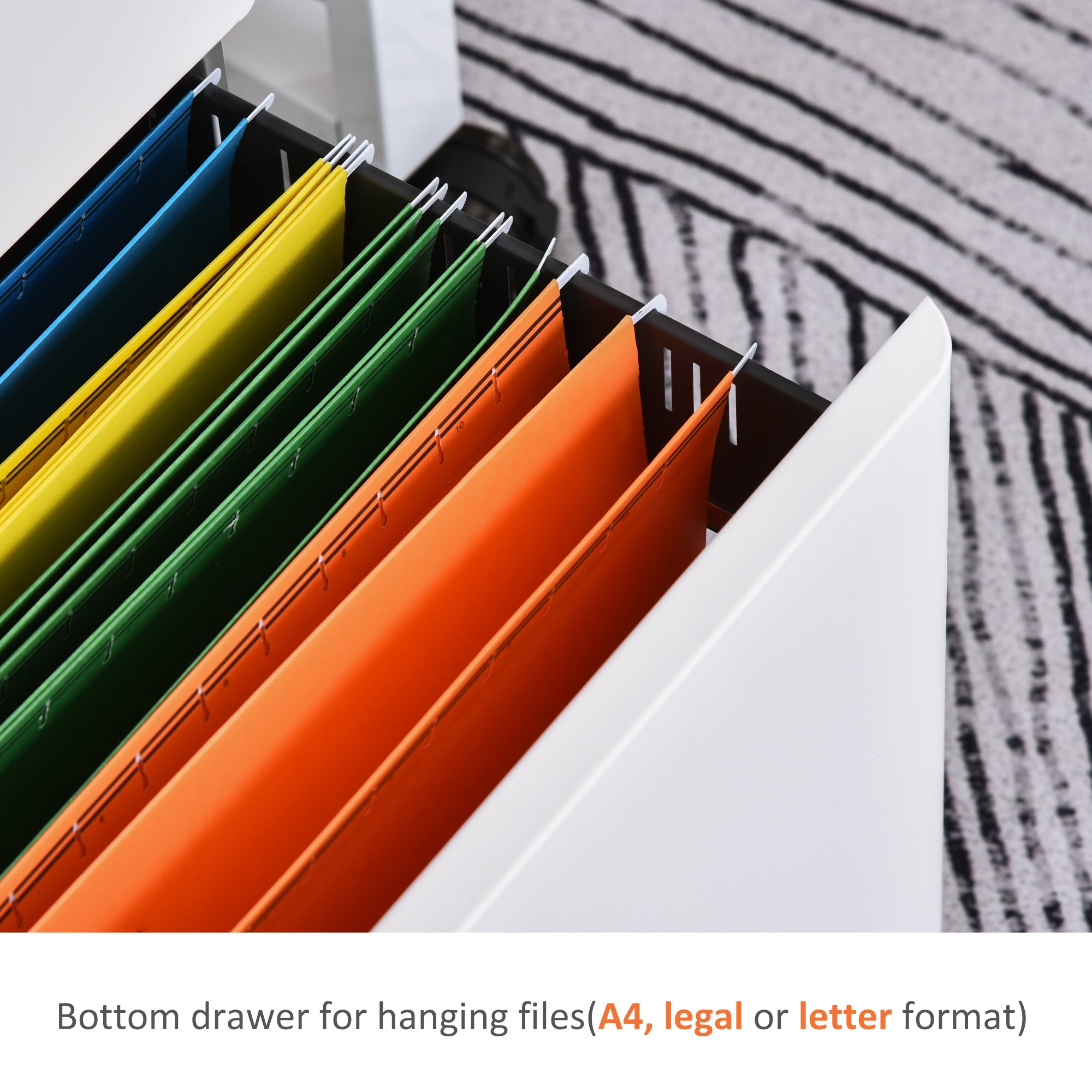 Vinsetto 3 Drawer Vertical File Cabinet, Lockable Steel Filing Cabinet with Hanging Bar for Letter A4 Legal Size Files, Printer Stand with Pre-Assembled Body, Grey and White