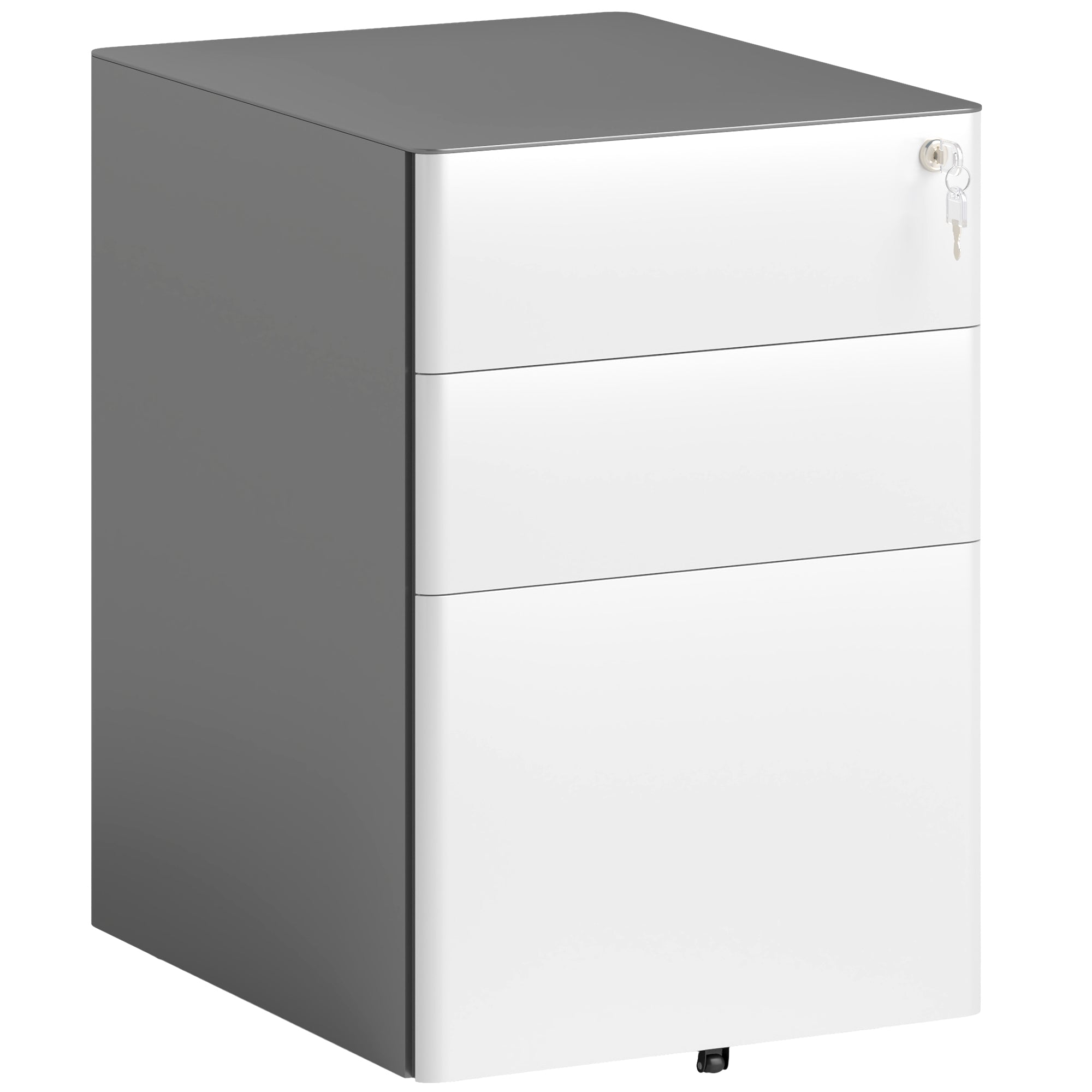 Vinsetto 3 Drawer Vertical File Cabinet, Lockable Steel Filing Cabinet with Hanging Bar for Letter A4 Legal Size Files, Printer Stand with Pre-Assembled Body, Grey and White