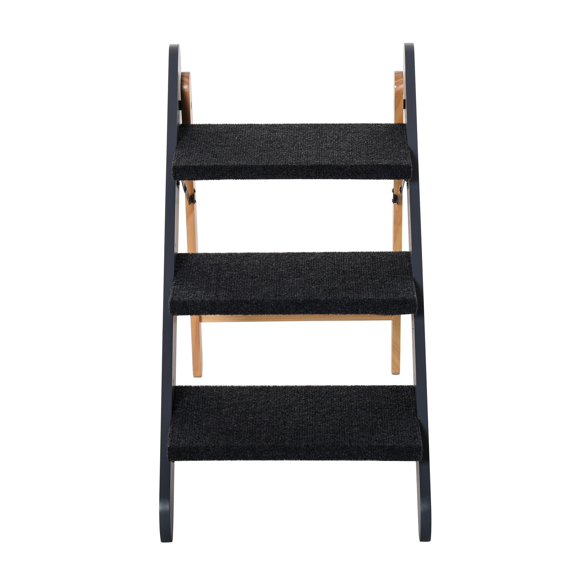 PawHut Wooden Pet Stairs 2 In 1 Convertible Carpeted Ramp Foldable 3 Level Ladder for High Bed Couch Car