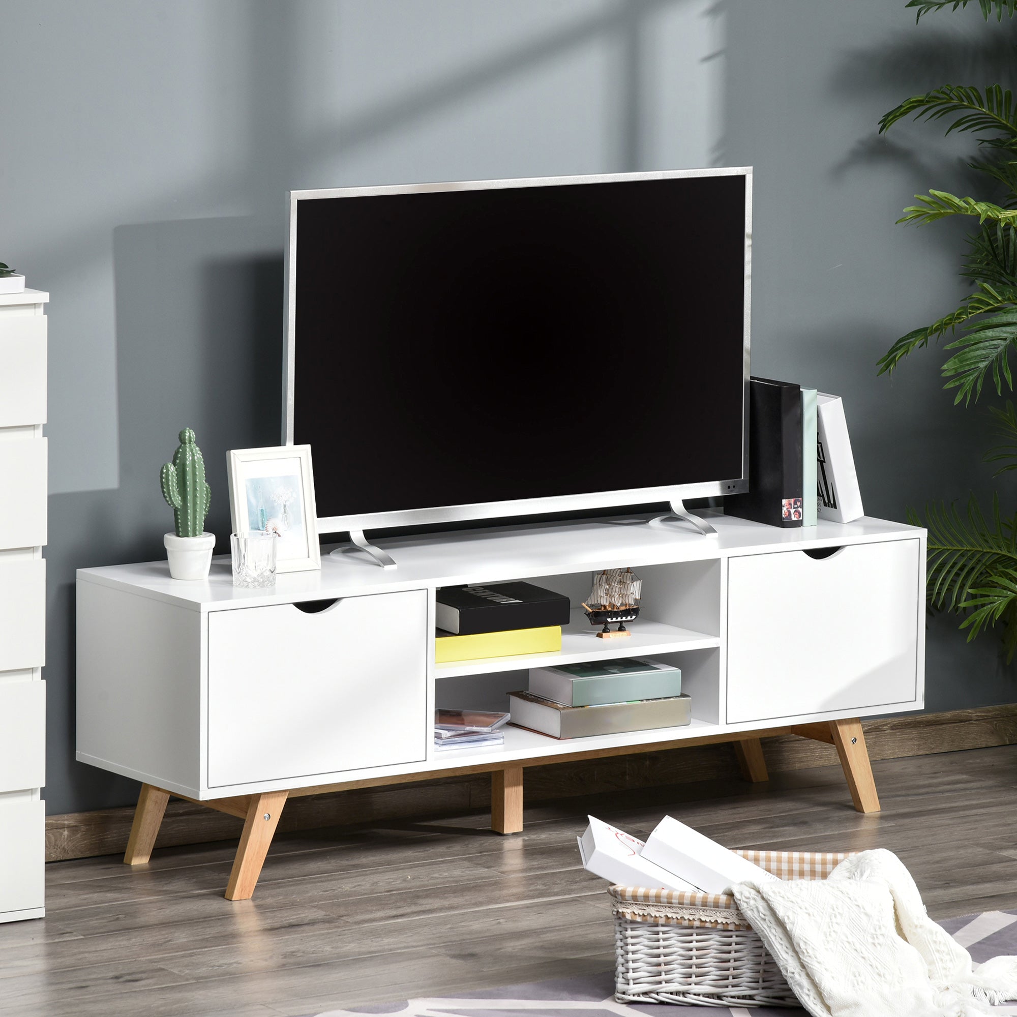 HOMCOM Modern Wooden TV Stand with 2 Storage Cabinet Stand for TV's up to 65
