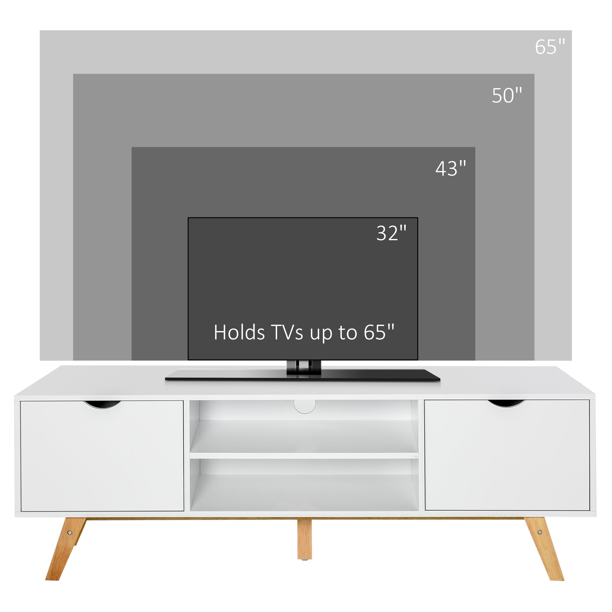 HOMCOM Modern Wooden TV Stand with 2 Storage Cabinet Stand for TV's up to 65