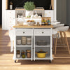 HOMCOM Kitchen Island on Wheels with Storage, Rolling Cart with Rubber wood Top, Spice Rack, Towel Rack and Drawers, Cream White