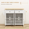 HOMCOM Kitchen Island on Wheels with Storage, Rolling Cart with Rubber wood Top, Spice Rack, Towel Rack and Drawers, Cream White
