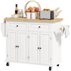 HOMCOM Kitchen Island on Wheels with Storage, Rolling Cart with Rubber wood Top, Spice Rack, Towel Rack and Drawers, Cream White