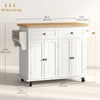 HOMCOM Kitchen Island on Wheels with Storage, Rolling Cart with Rubber wood Top, Spice Rack, Towel Rack and Drawers, Cream White