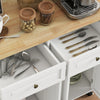 HOMCOM Kitchen Island on Wheels with Storage, Rolling Cart with Rubber wood Top, Spice Rack, Towel Rack and Drawers, Cream White