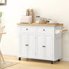 HOMCOM Kitchen Island on Wheels with Storage, Rolling Cart with Rubber wood Top, Spice Rack, Towel Rack and Drawers, Cream White