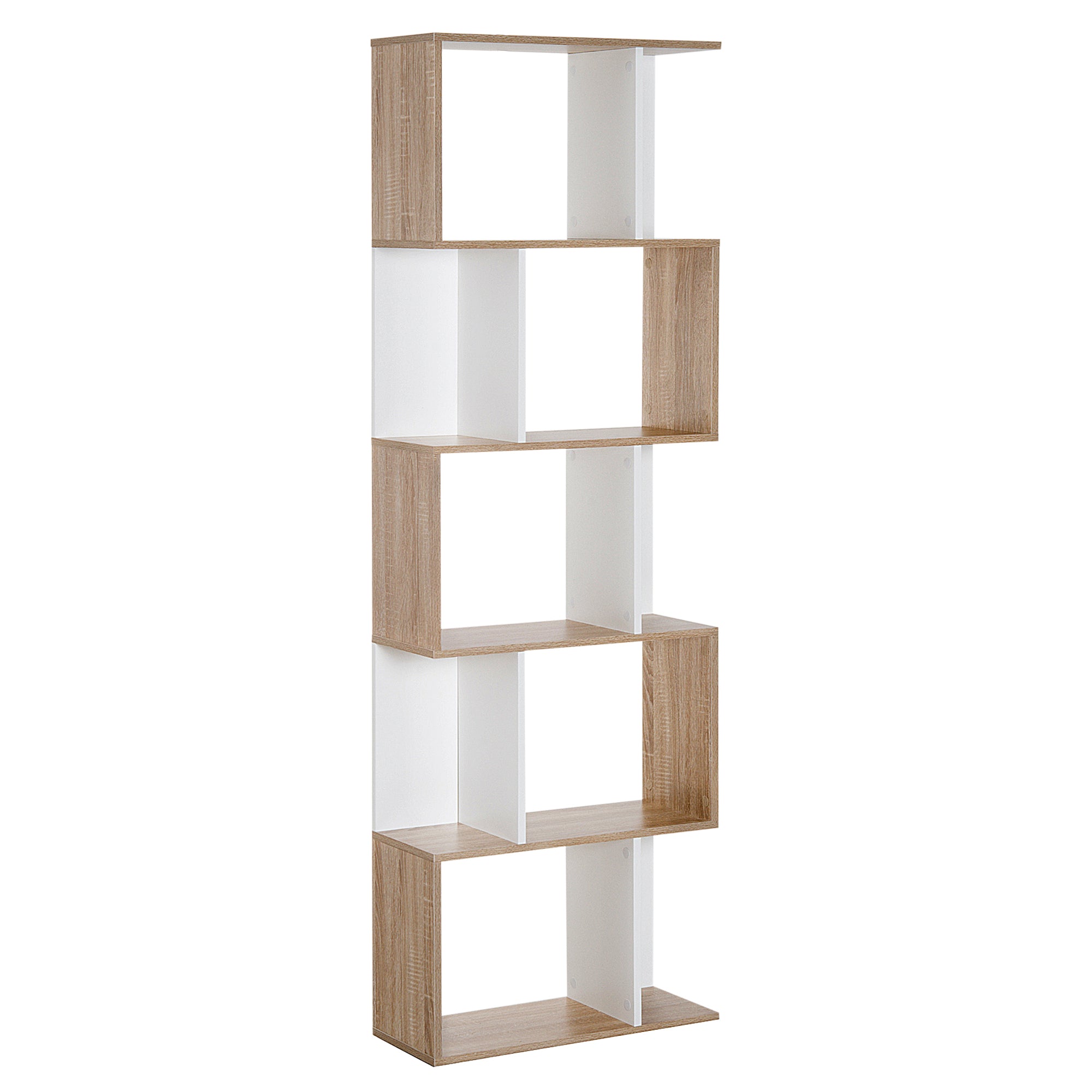 HOMCOM 5-Tier Geometric Bookcase Display Shelf Storage Shelf Modern Room Divider Living Room Home Office Furniture, White