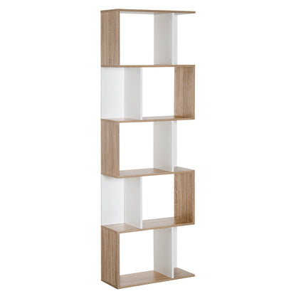 HOMCOM 5-Tier Geometric Bookcase Display Shelf Storage Shelf Modern Room Divider Living Room Home Office Furniture, White