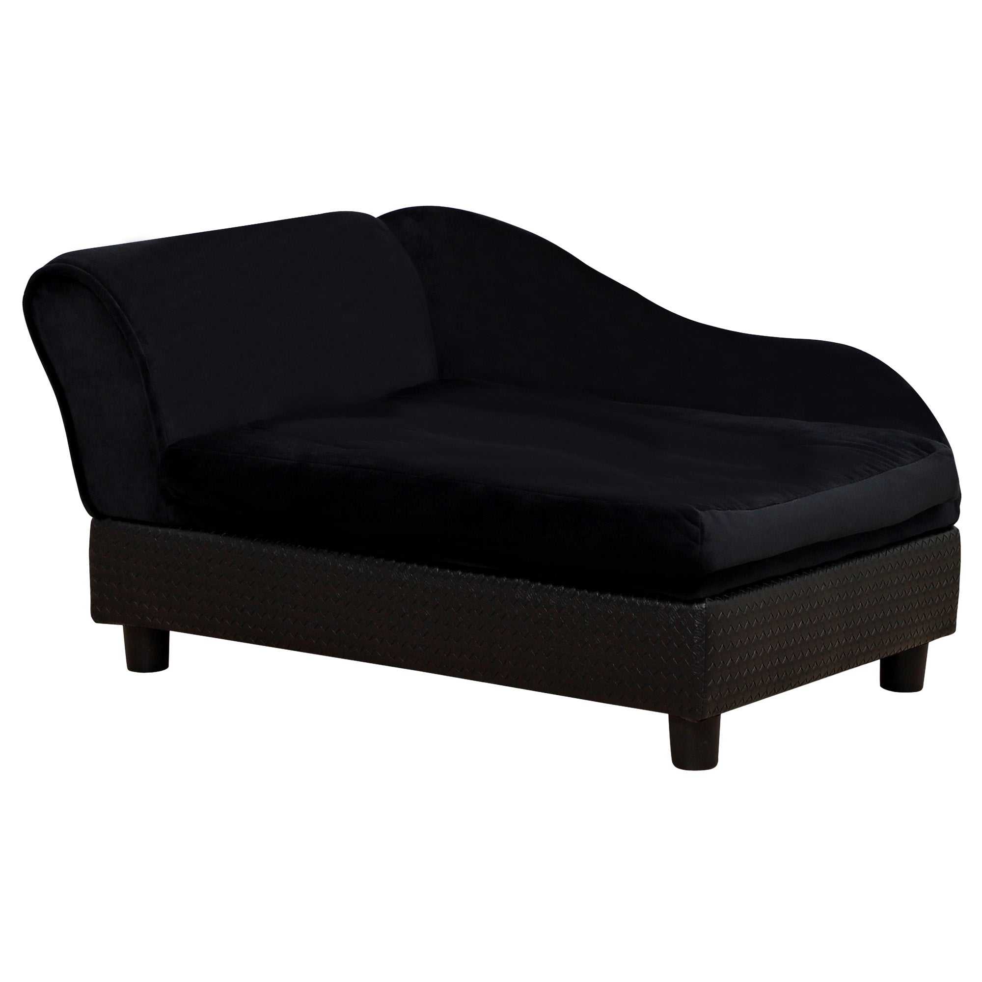 PawHut Pet Sofa Dog Couch Chaise Lounge Pet Bed with Storage Function Small Sized Dog Various Cat Sponge Cushioned Bed Lounge, Black